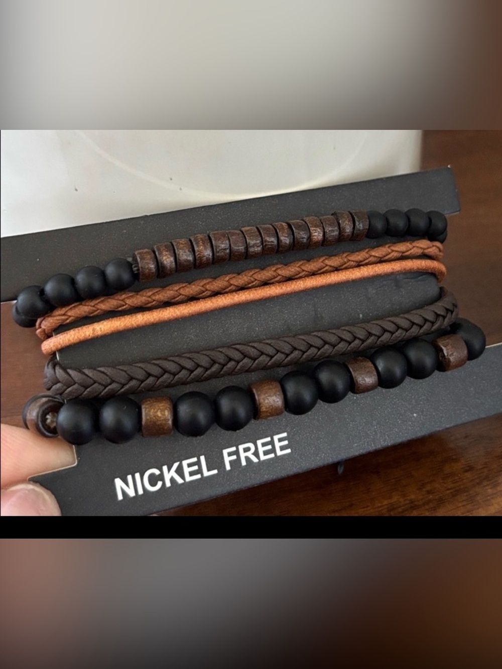 Buddha Wood Bead,flat braided leather,5 row,wrap adjustable,nickle free bracelet